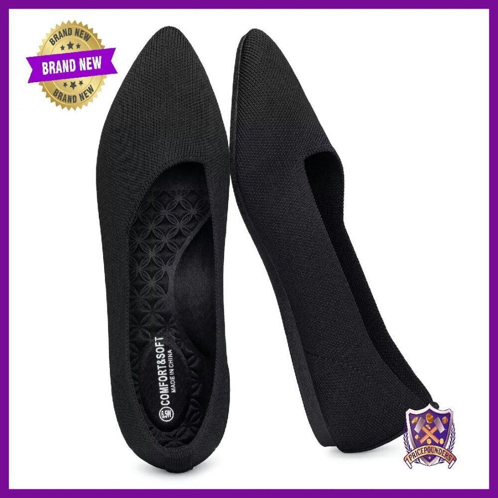 Wide Width Pointed Toe Flats Comfortable Foldable Fly-Knit